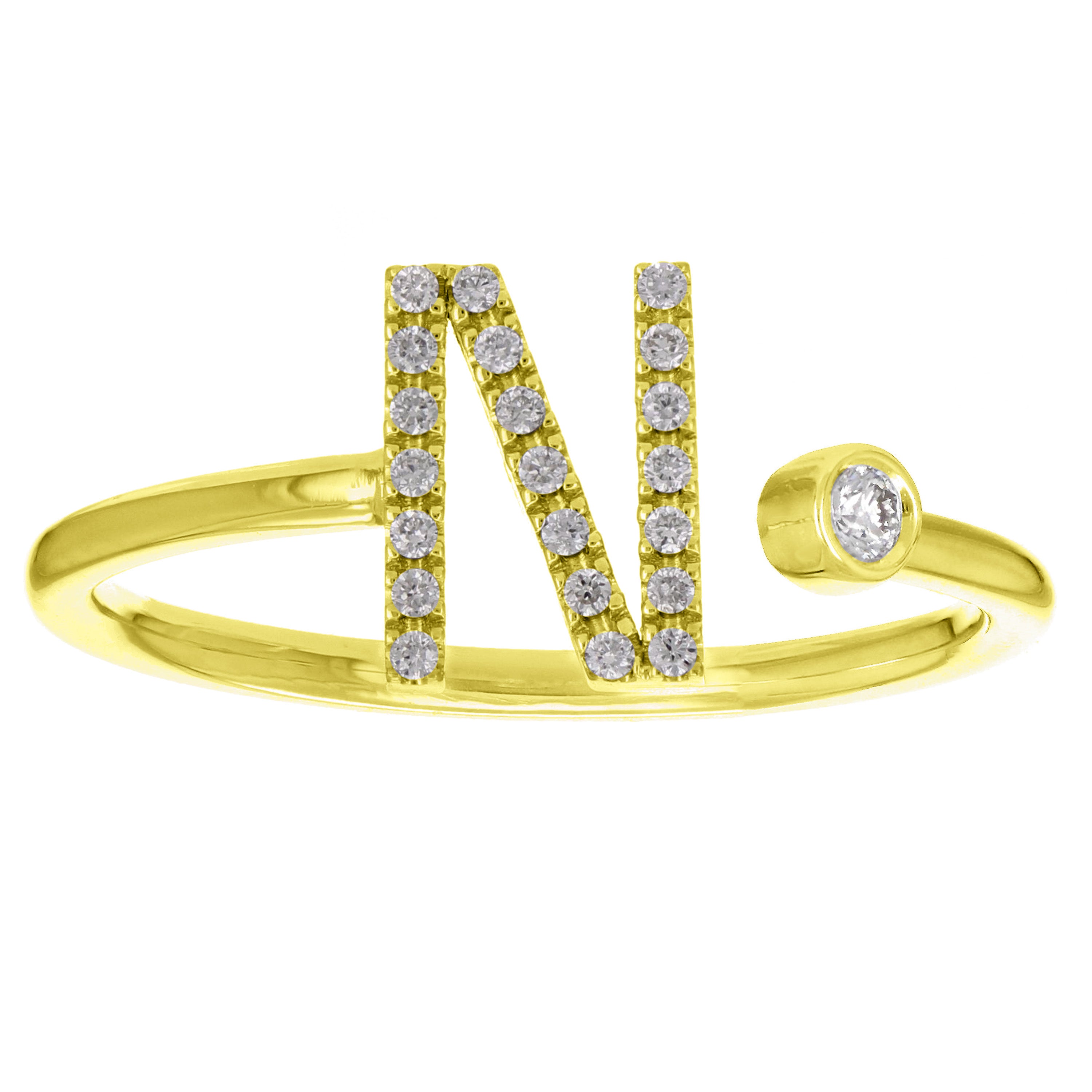 14k Yellow Gold Diamond Initial Letter N Ring Size 6 - Letter N,Yellow