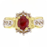 14k Yellow Gold Oval Ruby & Champagne Diamond Cluster Ring Size 6.5