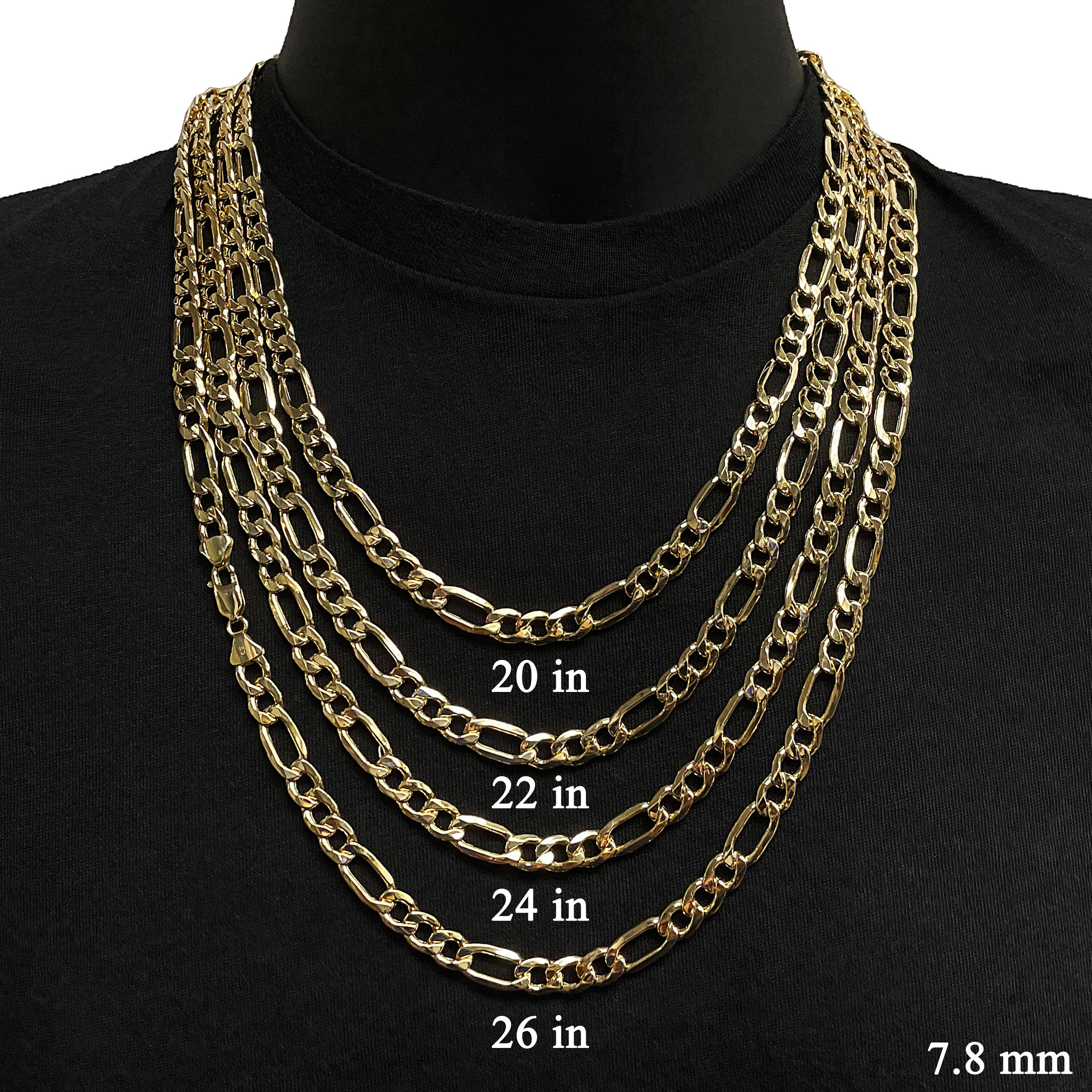 Men's Italian 10k Yellow Gold Hollow Figaro Chain Necklace 20" 7.8mm 17.5 grams - 20" 17.5 grams