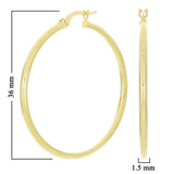 Italian 14k Yellow Gold Hollow High Polish Round Hoop Earrings 1.4" 1.5mm 1.3g