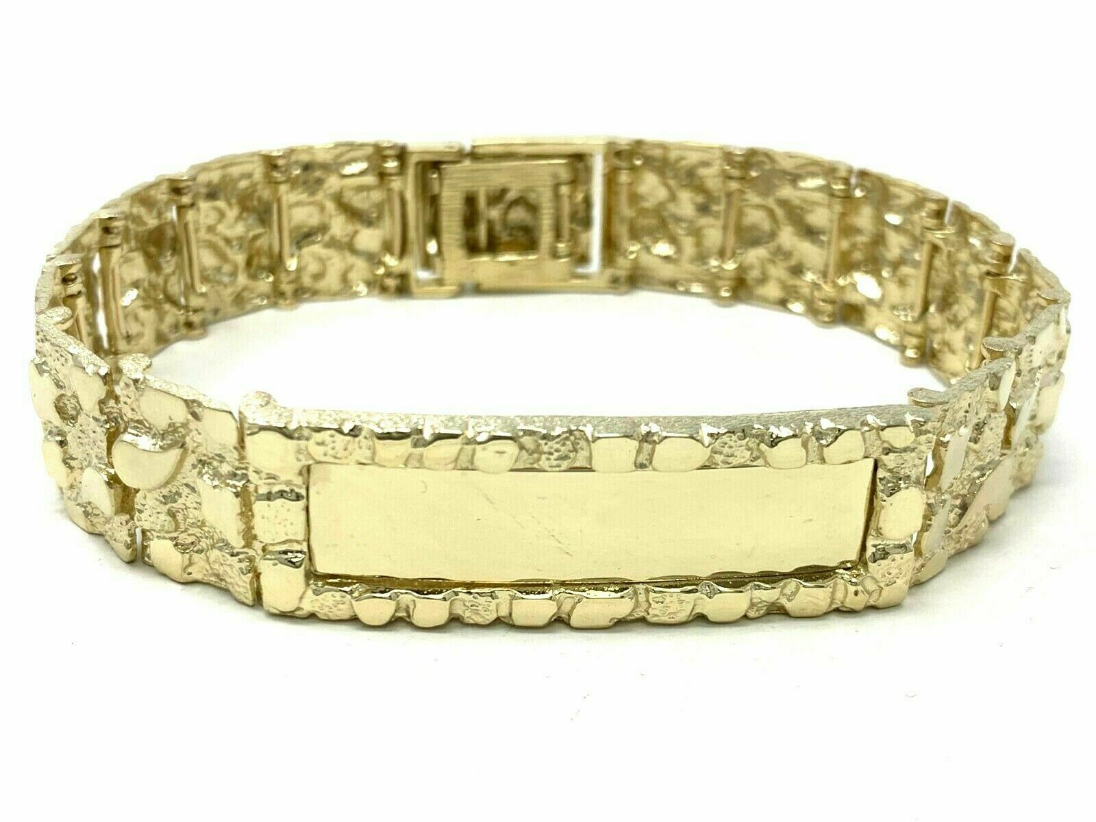 Men's 14k Solid Yellow Gold Nugget ID Bracelet 8" 15.5mm 44.4 grams