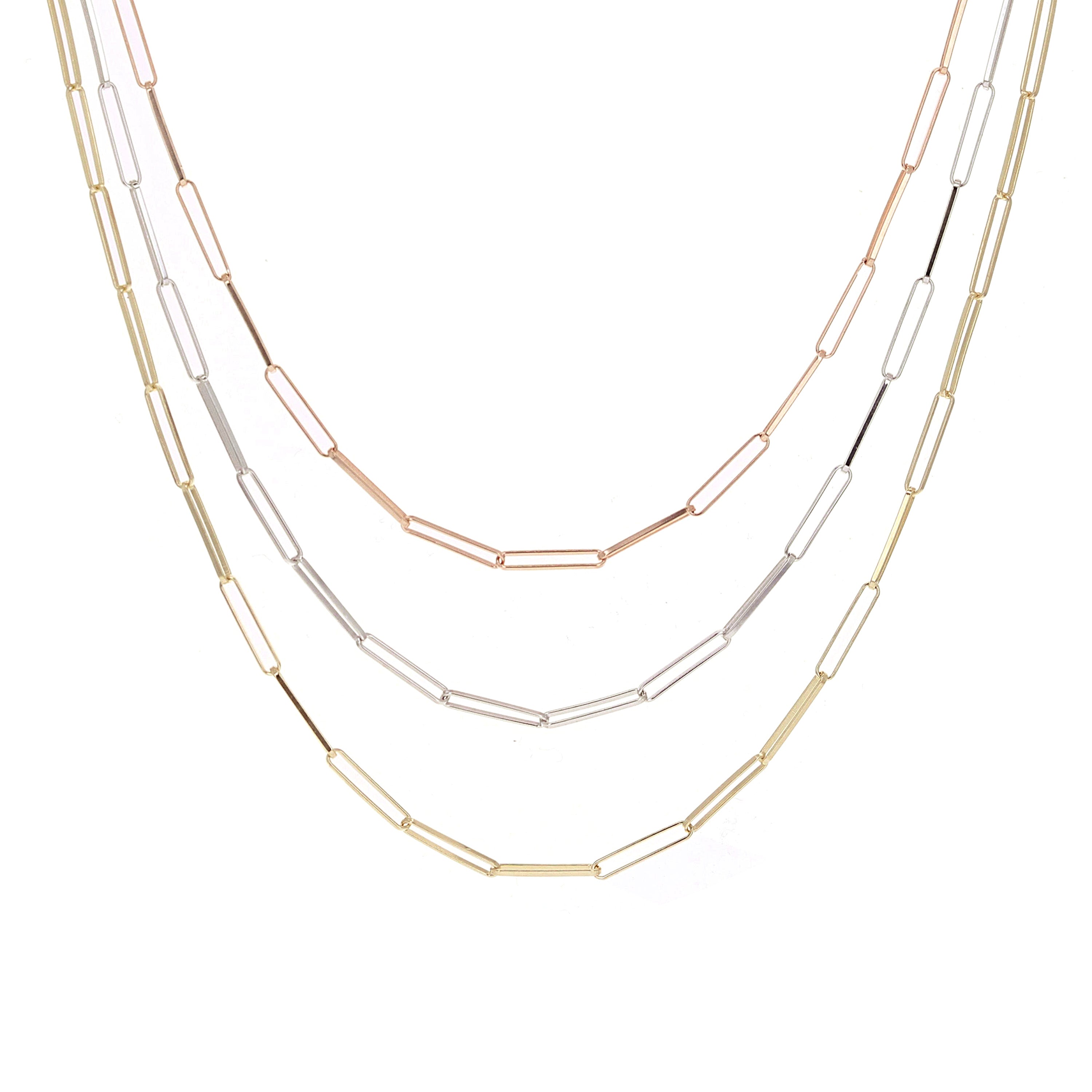 Italian 14k Tri-Color Gold Multiple Layer Paper Clip Link Chain Necklace 18" 11.5 grams