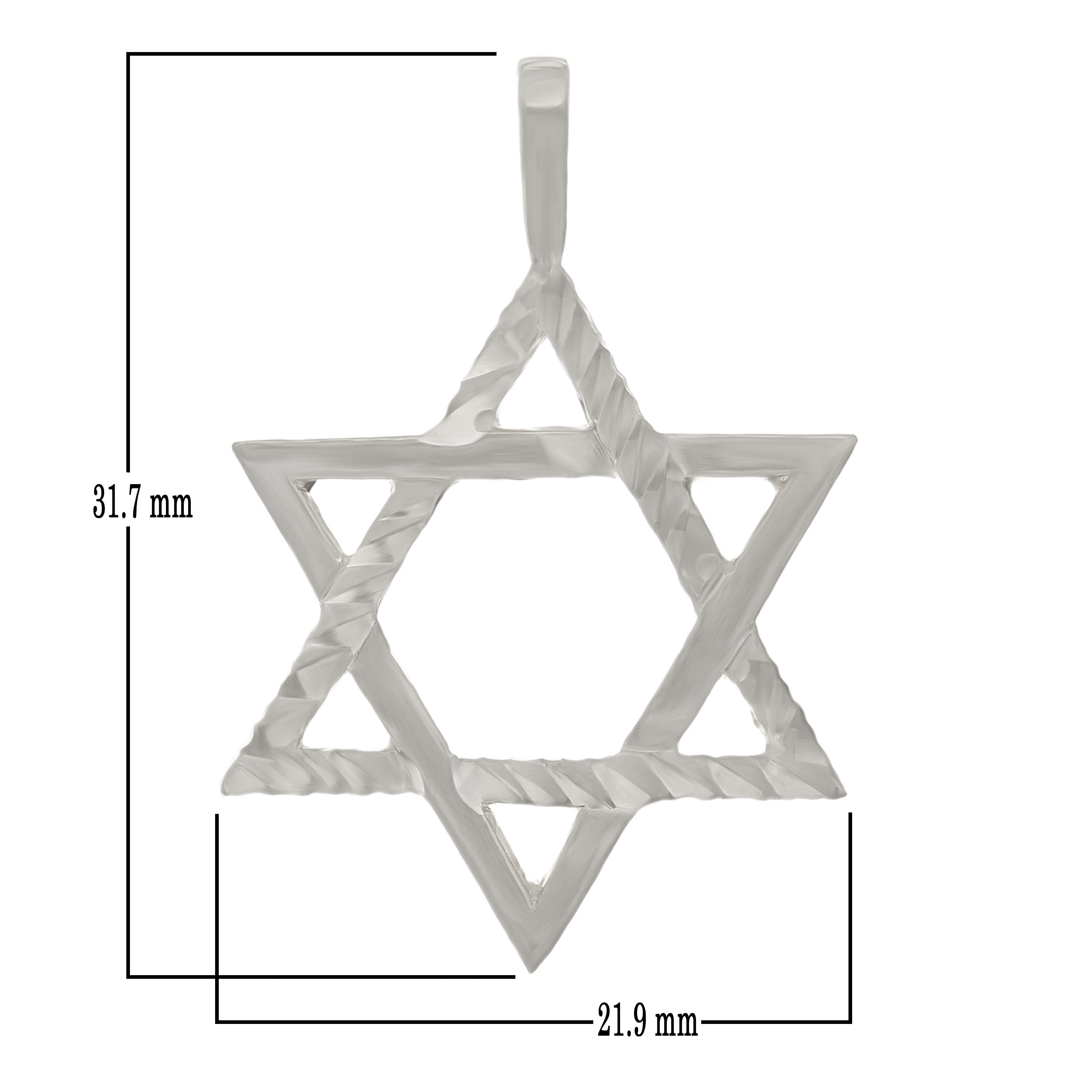 14k White Gold Diamond Cut Jewish Star of David Charm Pendant 3.3 grams - White