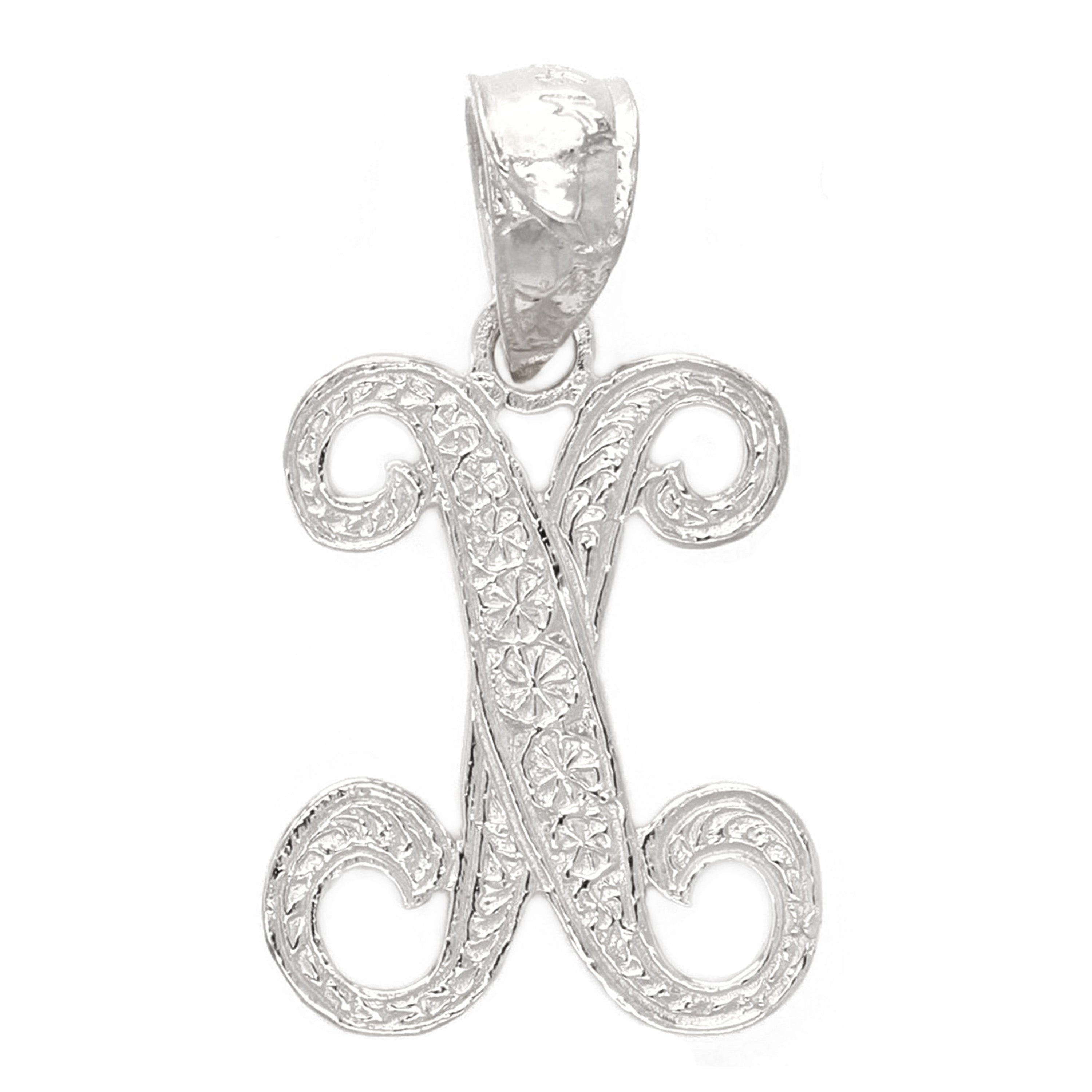 14k White Gold Initial Letter X Alphabet Charm Pendant - Letter X,White