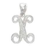14k White Gold Initial Letter X Alphabet Charm Pendant - Letter X,White