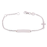 Italian 14k White Gold Engravable Rosary Cross Baby Kids ID Bracelet 5.5" 1.8g - White