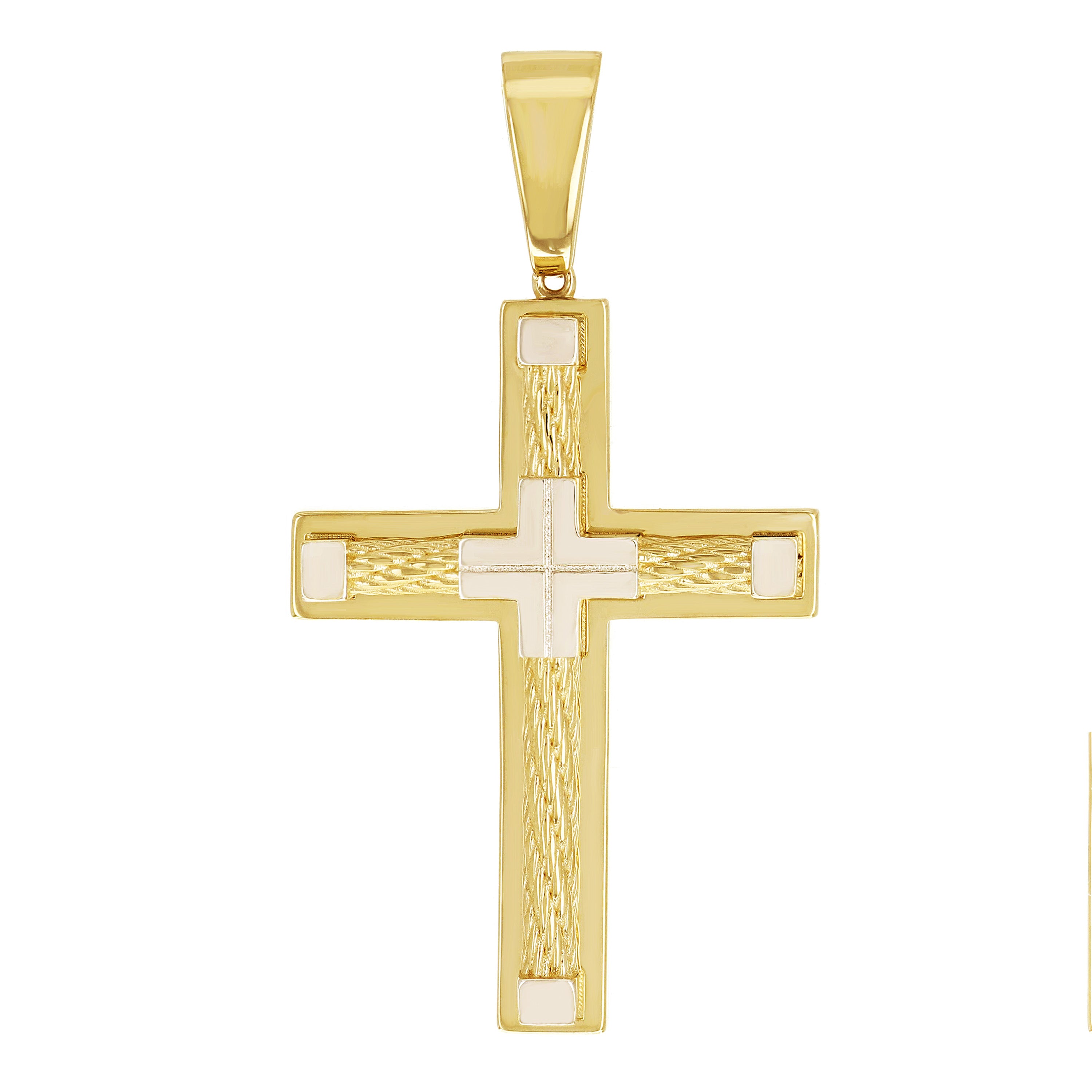 Italian 14k Two Tone Gold 3D Crucifix Cross Charm Pendant 2" 5.7 grams