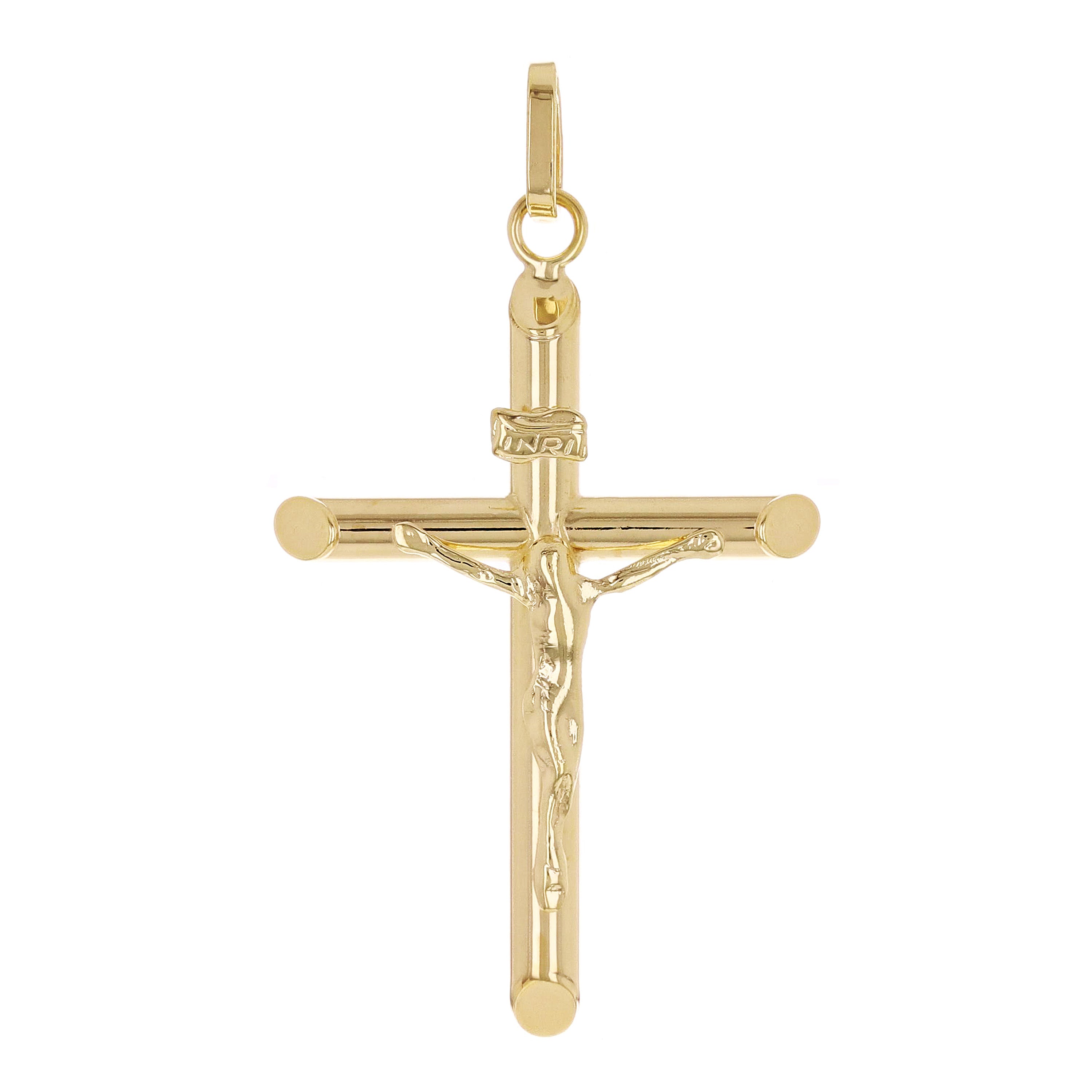 Italian 14k Yellow Gold Hollow INRI Crucifix Cross Charm Pendant 1.8 grams