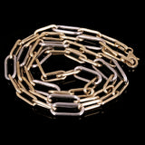 Italian 14k Two Tone Gold Hollow Paper Clip Chain Necklace 18" 4mm & 5.6mm 6.8g - 18"