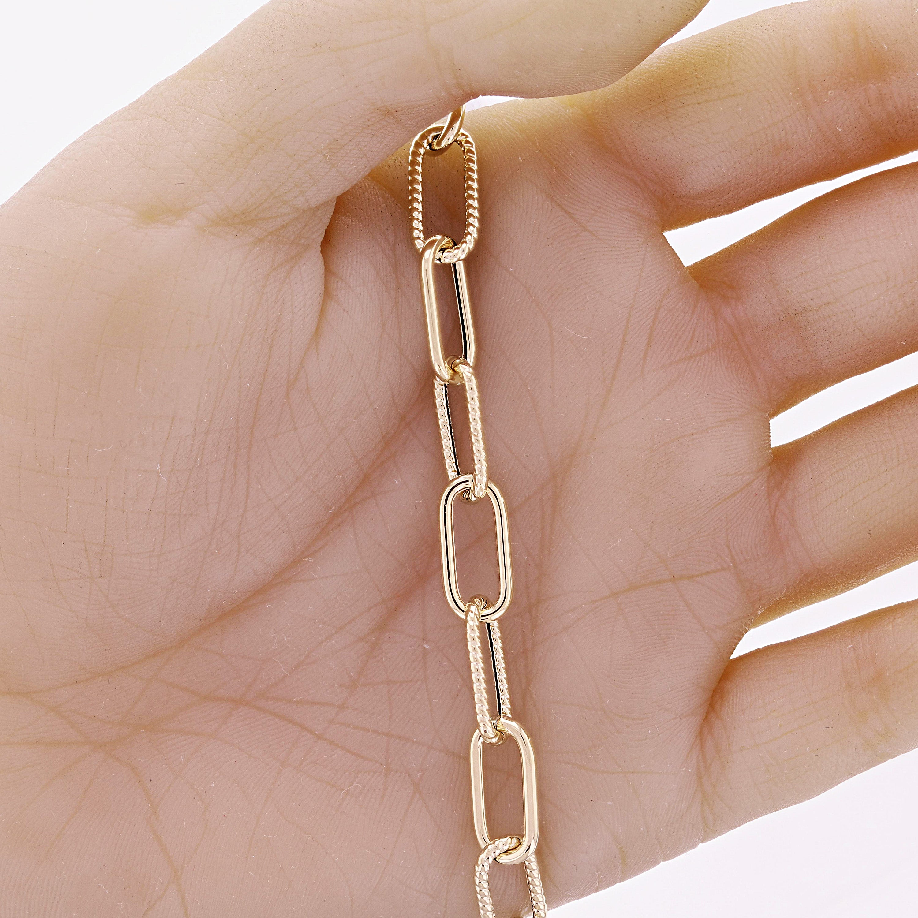 Italian 14k Yellow Gold Hollow Twisted Paper Clip Link Bracelet 7.75" 7.5mm 5g