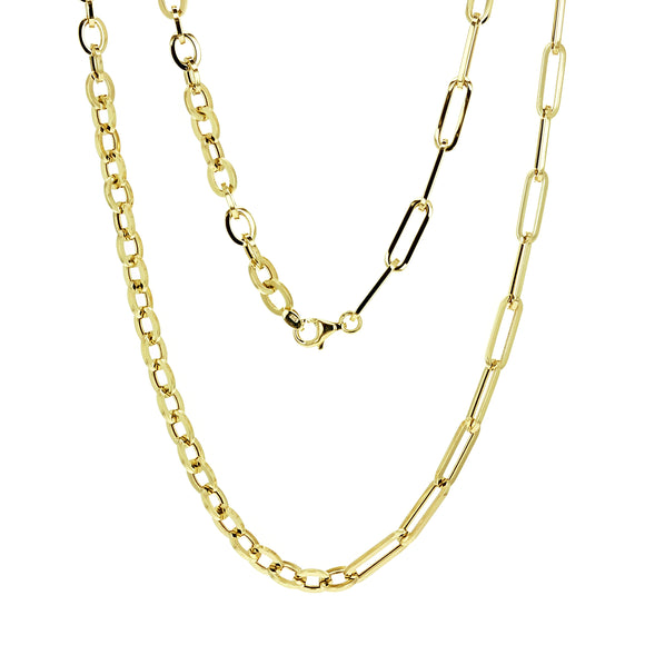 Italian 14k Yellow Gold Oval & Paper Clip Link Chain Necklace 18