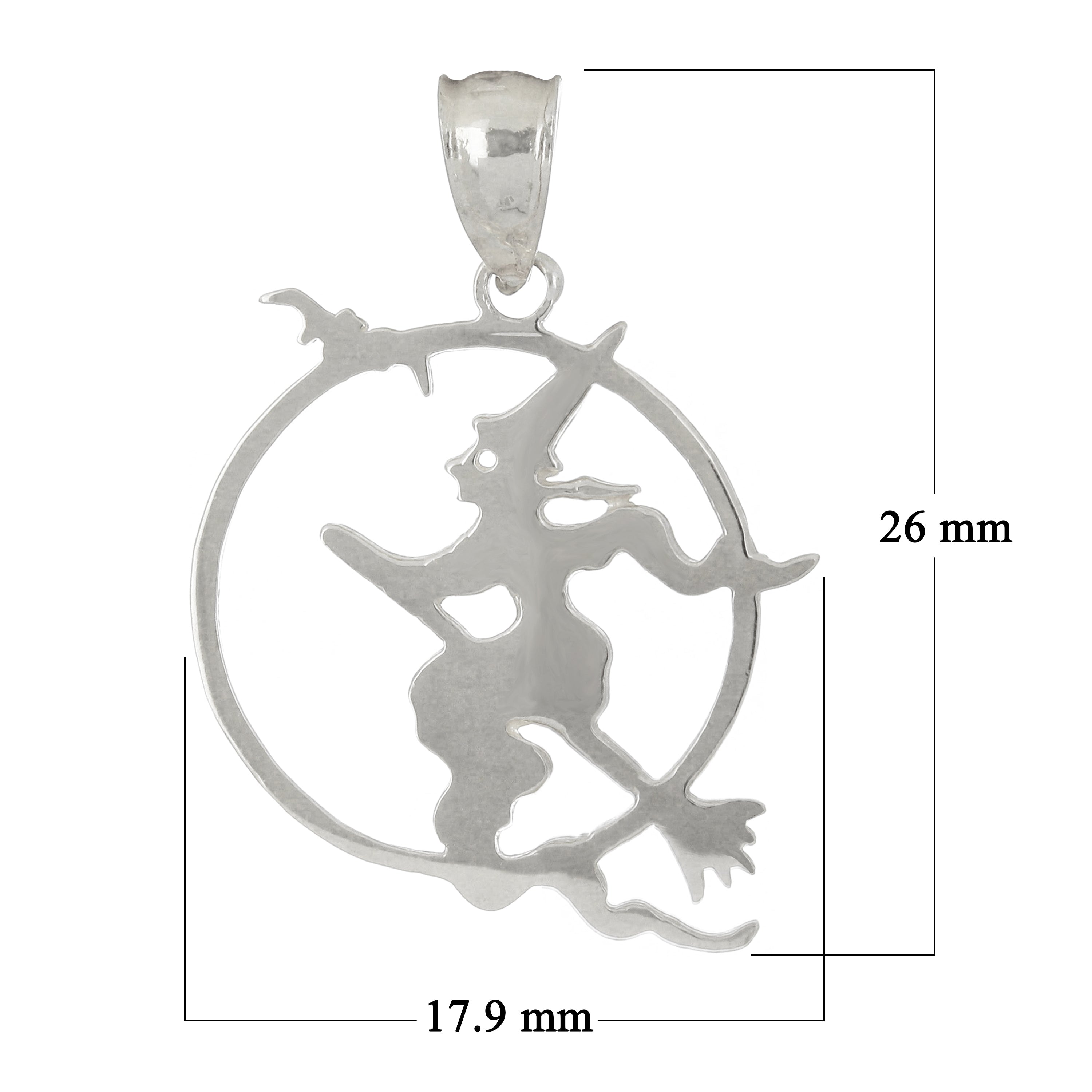 14k White Gold Witch Riding A Broom Witch Charm Pendant 1.5 grams - White