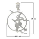 14k White Gold Witch Riding A Broom Witch Charm Pendant 1.5 grams - White