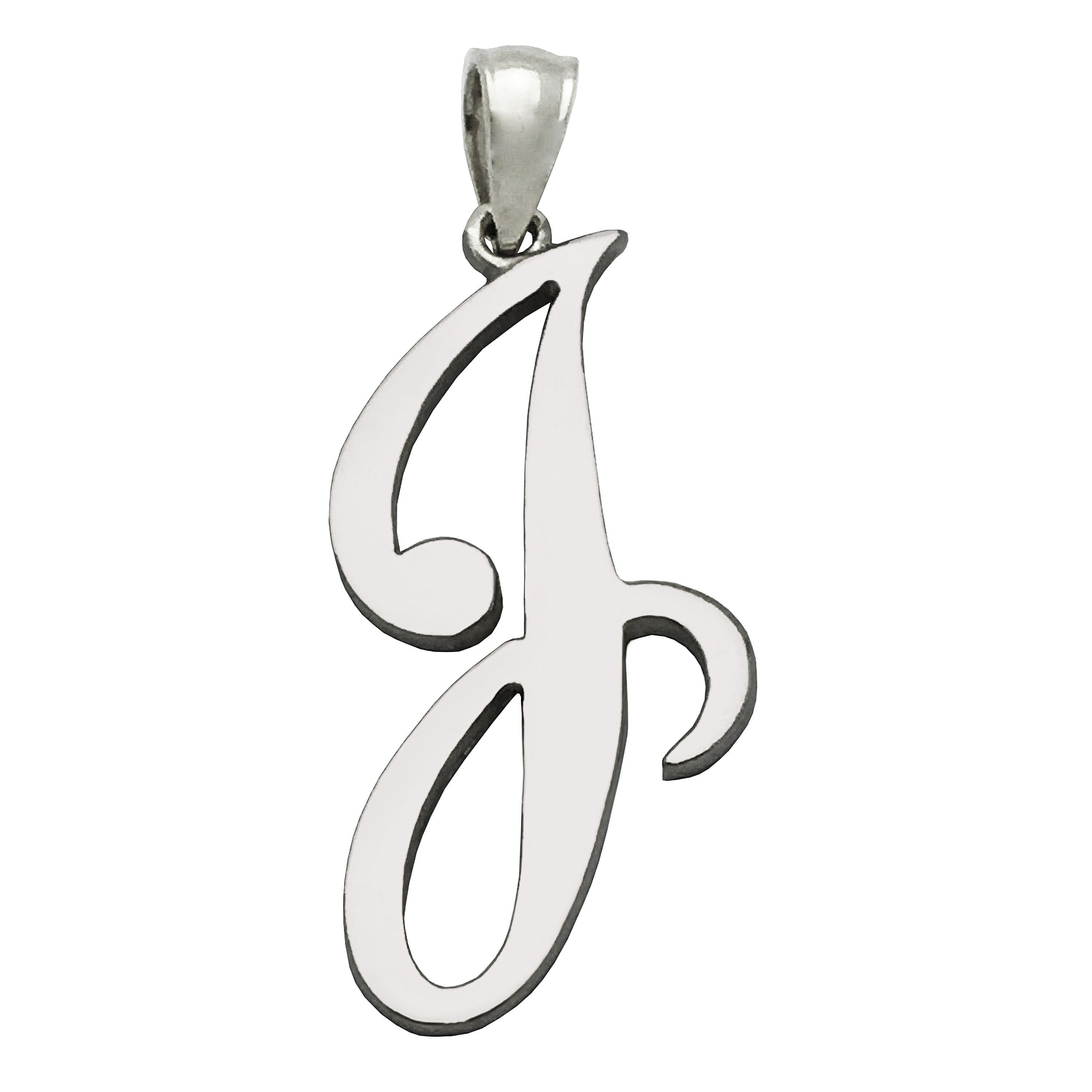 14k White Gold Initial Letter J Alphabet Charm Pendant - Letter J,White