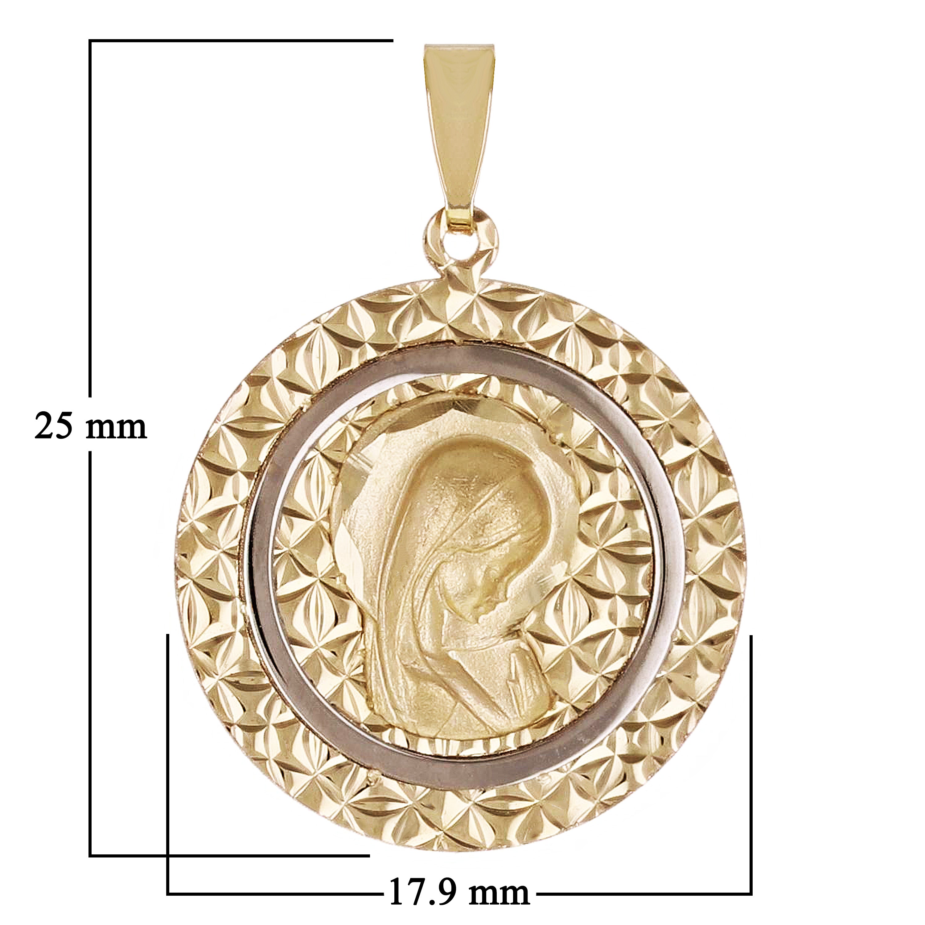 Italian 14k Yellow & White Gold Round 3D Girl Praying Charm Pendant 1" 1.6 grams - Small