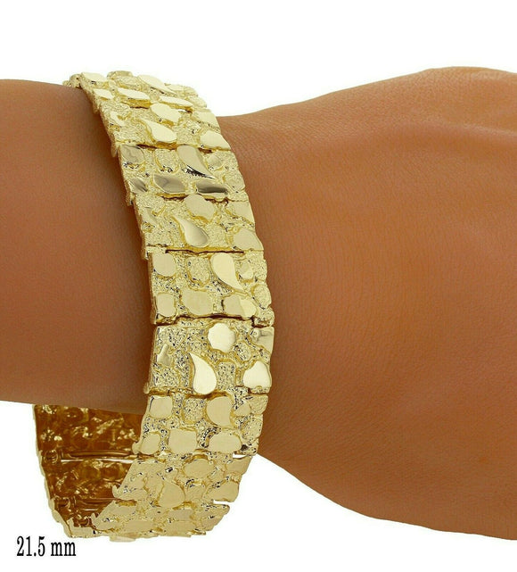 Men's 10k Yellow Gold Solid Nugget Bracelet 7-7.5