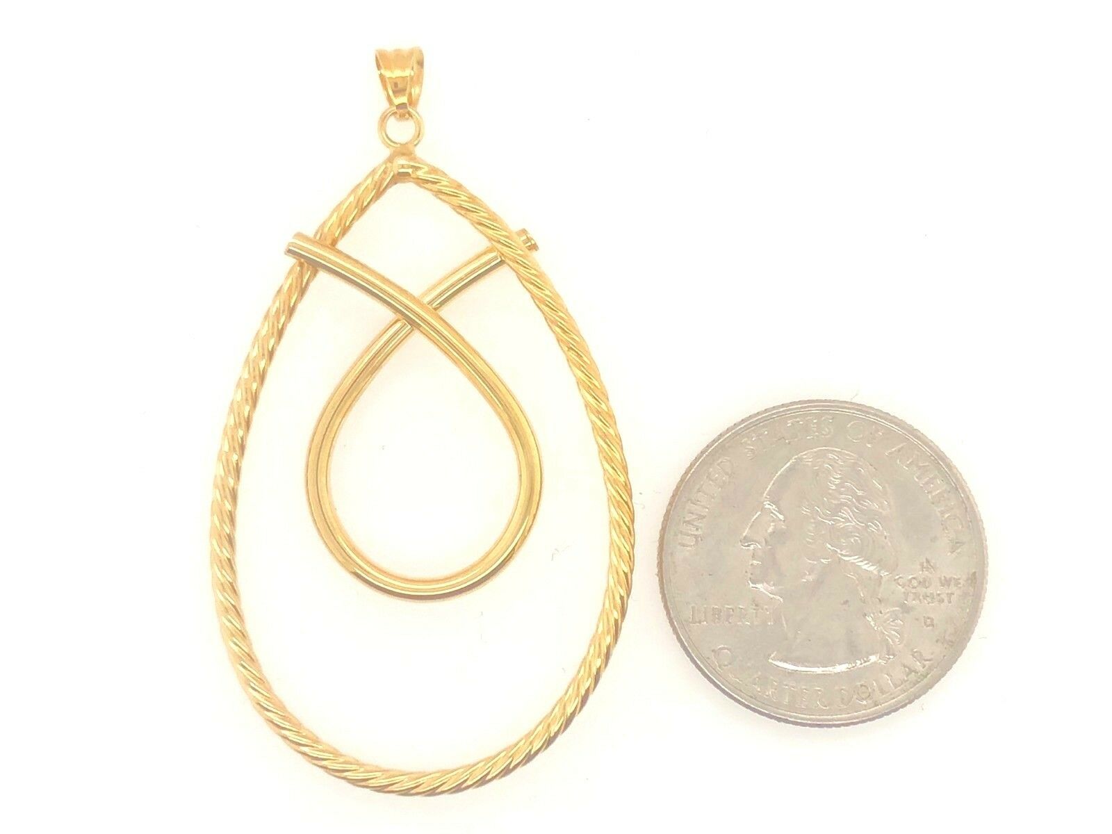 14k Yellow Gold Big Twisted Tear Drop Pear Shape Pendant 2.25" 1.7 grams