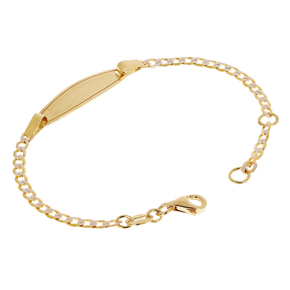 Italian 14k Two Tone Gold Engravable Baby Kids ID Cuban Bracelet 5.5