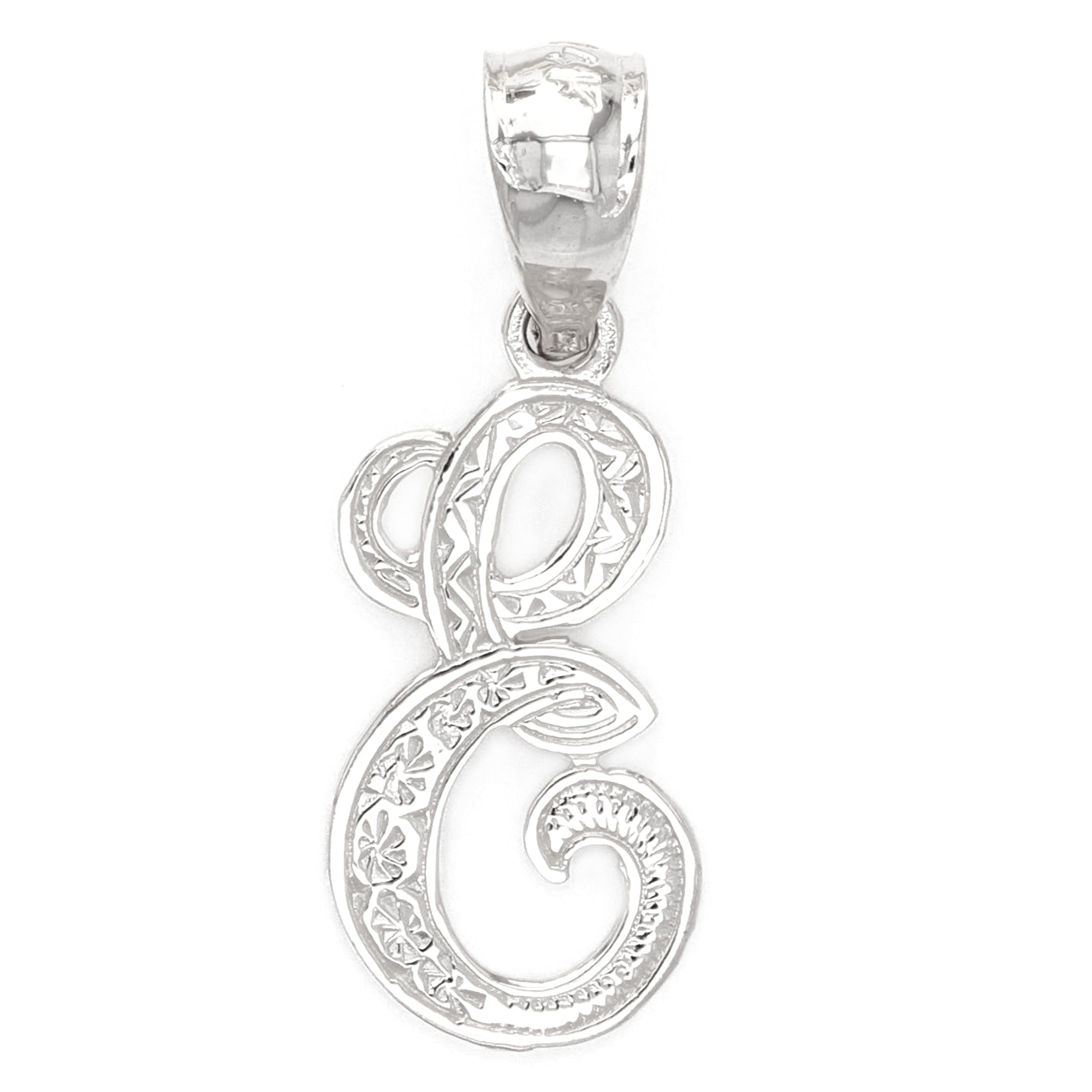 14k Yellow or White Gold Initial Letter M Alphabet A-Z Charm Pendant - Letter E,White