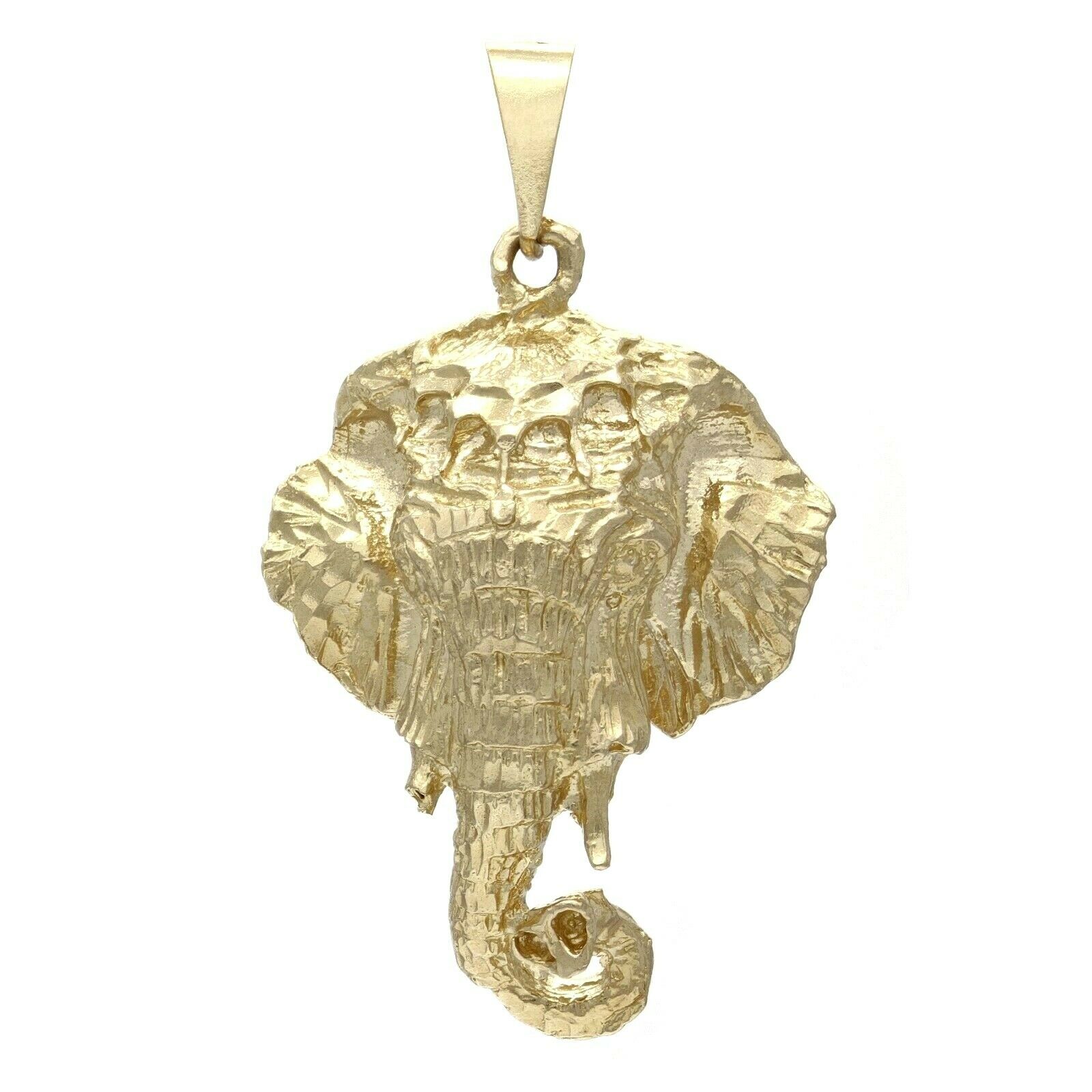 14k Yellow Gold Solid Diamond Cut Good Luck Elephant Pendant 1.65" 9.8 grams - Yellow