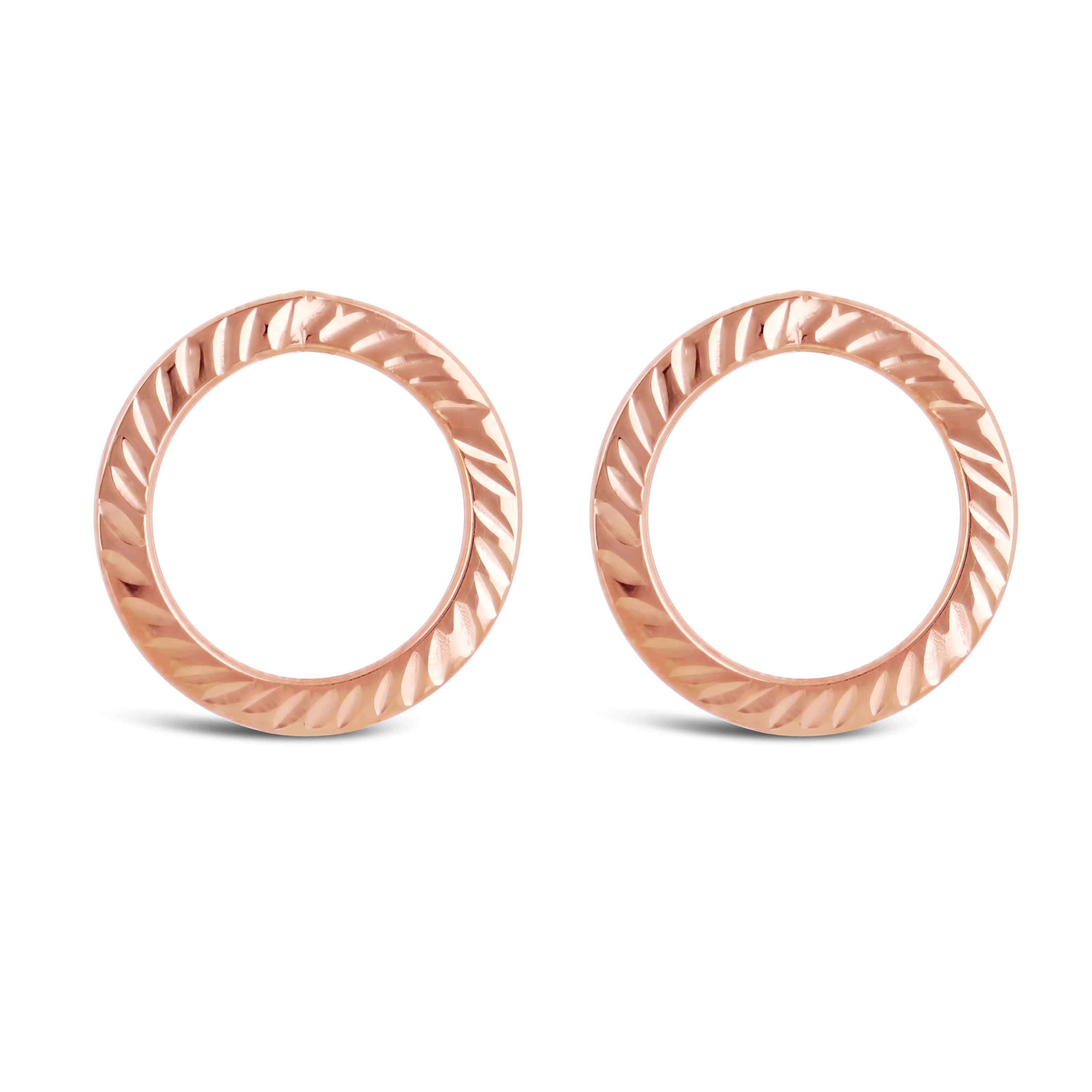 Italian 14k Rose Gold Diamond-Cut Eternity Circle Hoop Drop Stud Earrings - Rose