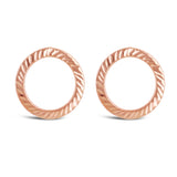 Italian 14k Rose Gold Diamond-Cut Eternity Circle Hoop Drop Stud Earrings - Rose