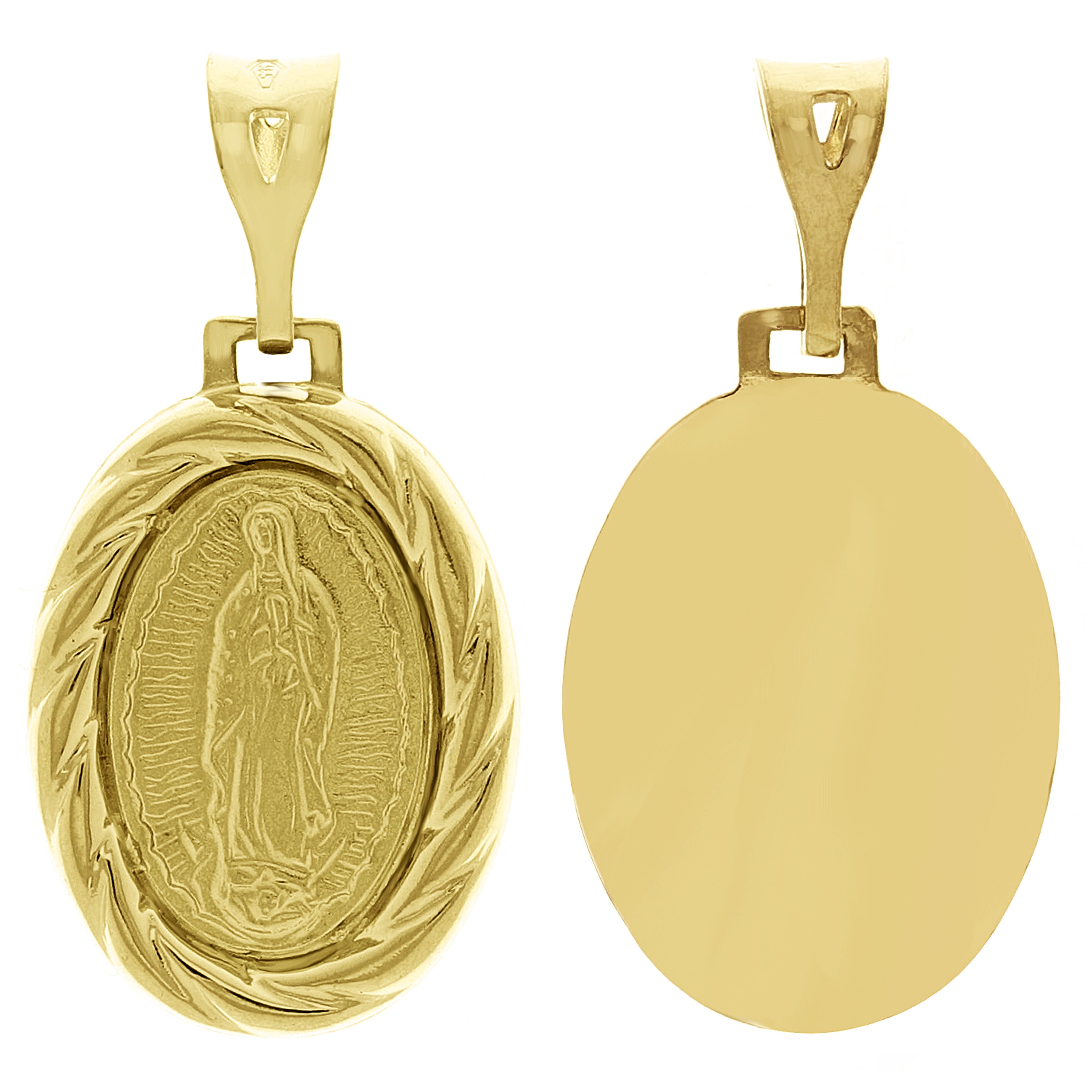 Italian 14k Yellow Gold Our Lady of Guadalupe Medal Charm Pendant 1.2" 3.5 grams