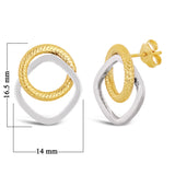 Italian 14k Yellow & White Gold Tube Eternity Circle Square Hoop Stud Earrings - Eternity Tubular