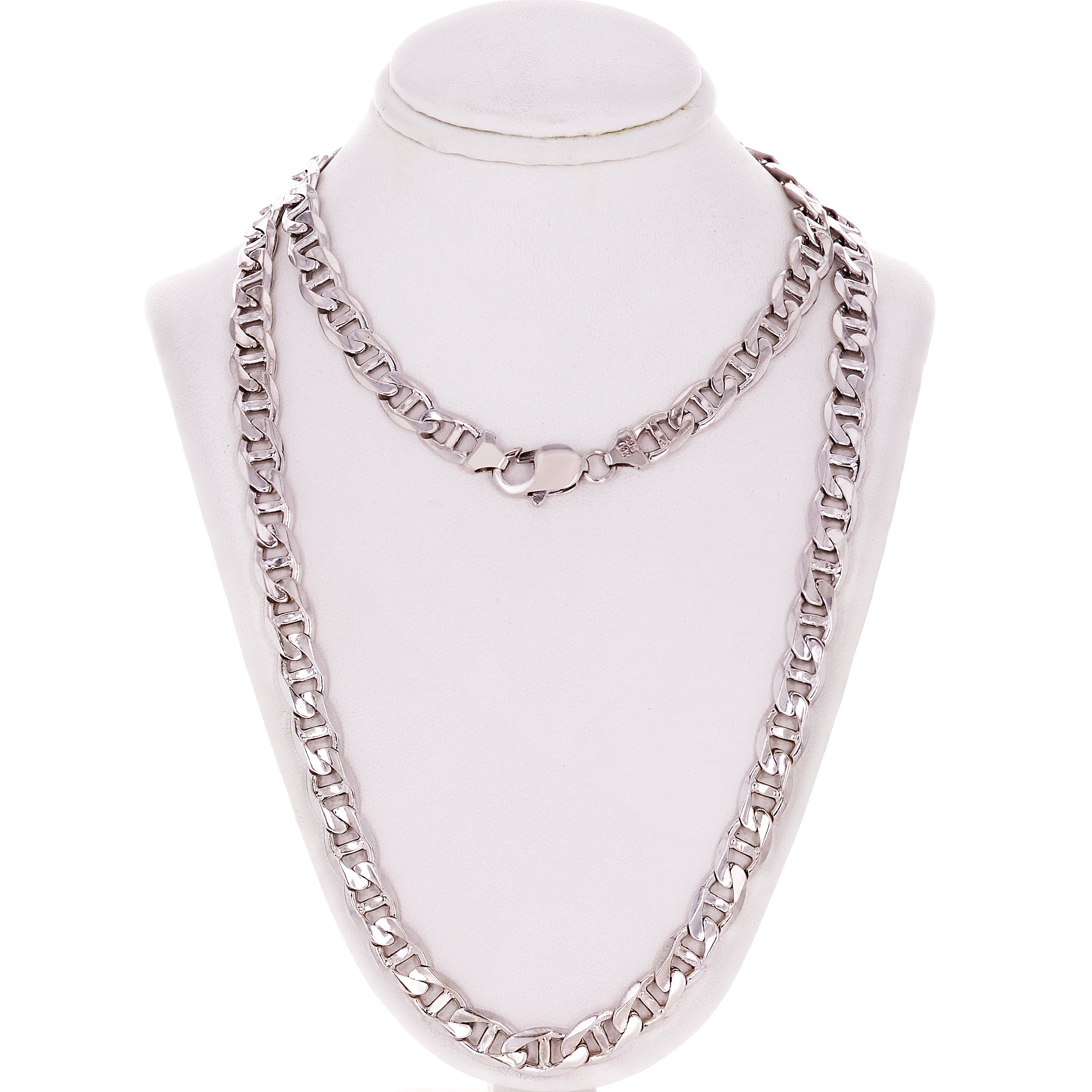 10k White Gold Solid Anchor Mariner Link Chain Necklace 28" 7.7mm 65.4 grams - White,28"