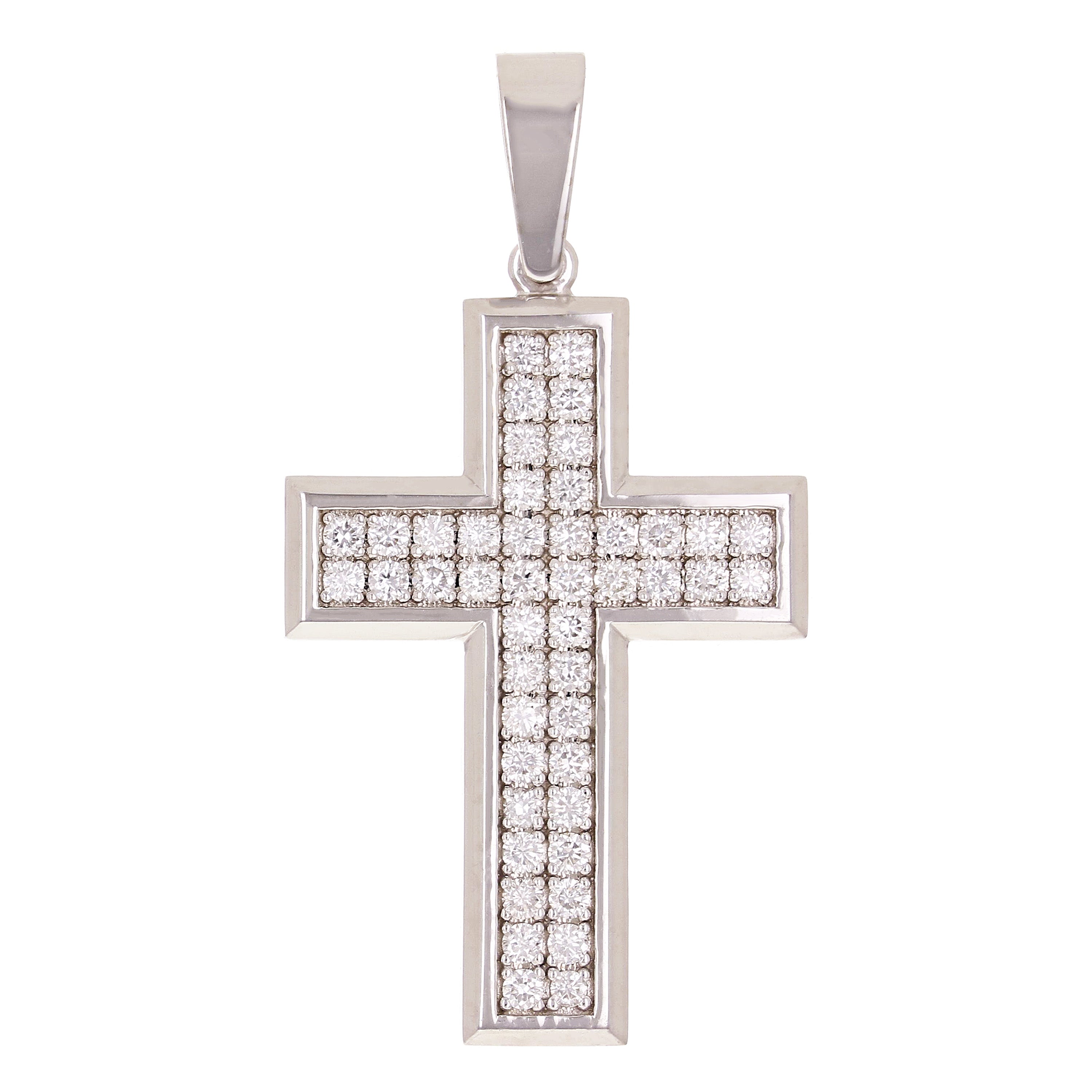14k White Gold 1.15ctw Diamond Cross Pendant 1.8" 8.5 grams