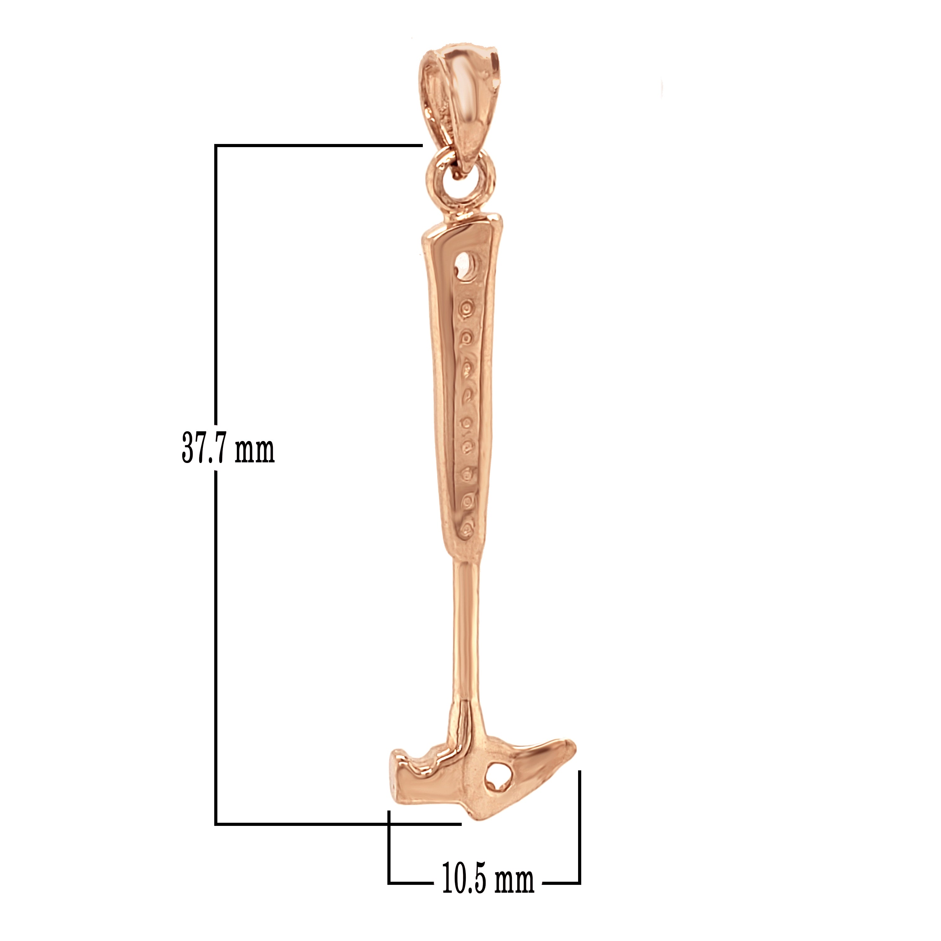 14k Rose Gold Rock Hammer Chisel Charm Pendant 1.6" 2.6 grams - Rose