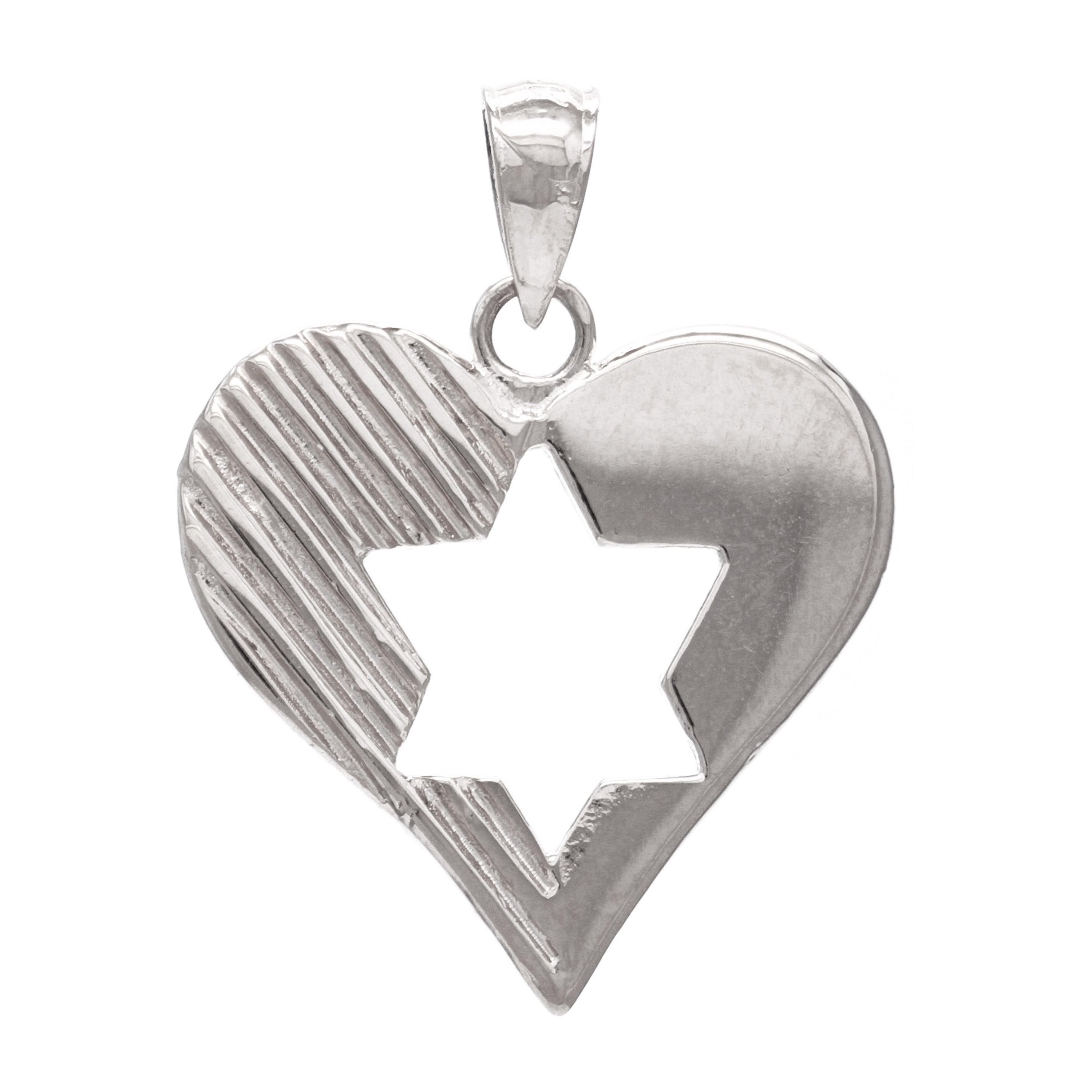 14k White Gold Jewish Star of David Heart Charm Pendant 2.5grams - White