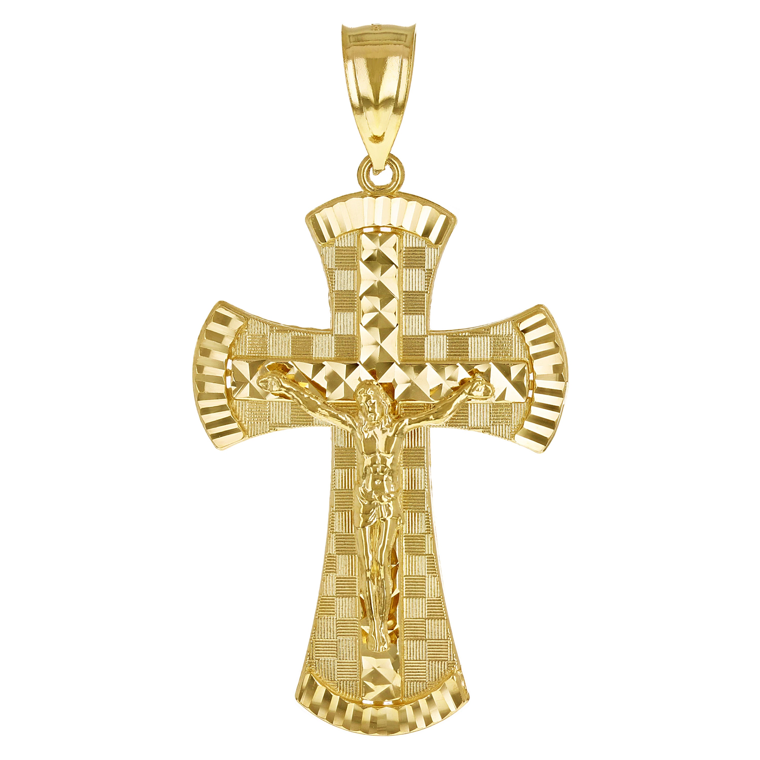 14k Yellow Gold 3D Diamond Cut Jesus Christ Crucifix Cross Pendant 2.7" 12.3gram