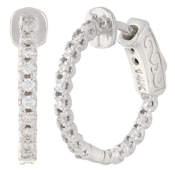 14k White Gold 0.53ctw Diamond Inside Out Hoop Earrings