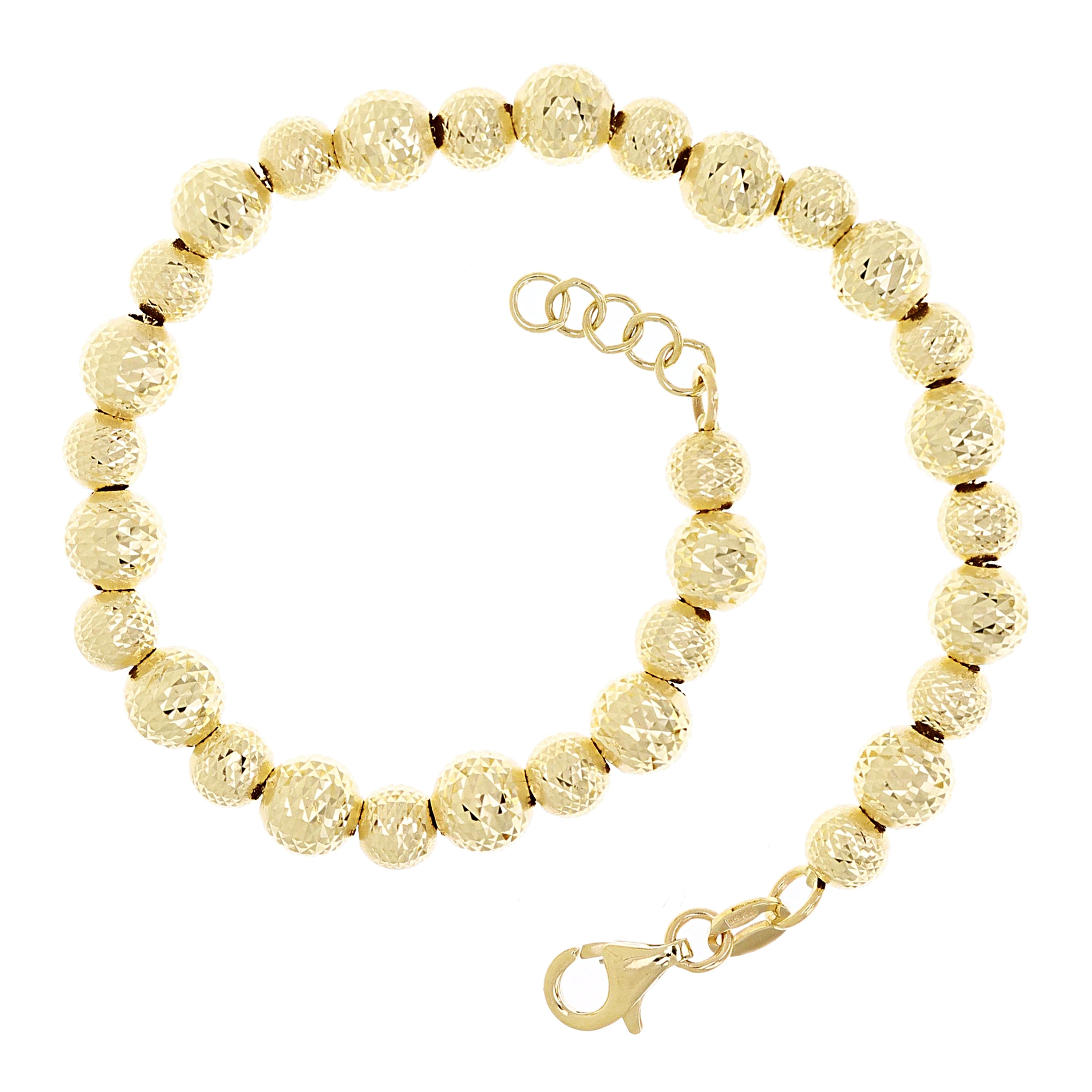 Italian 14k Yellow Gold Diamond Cut Ball Bead Link Bracelet 7.5" 6mm 6 grams