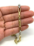 14k Two Tone Gold Handmade Fashion Link Bracelet 7.5" 5.5mm 15.2 grams
