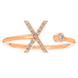 14k Rose Gold Diamond Initial Letter X Ring Size 6 - Letter X,Rose