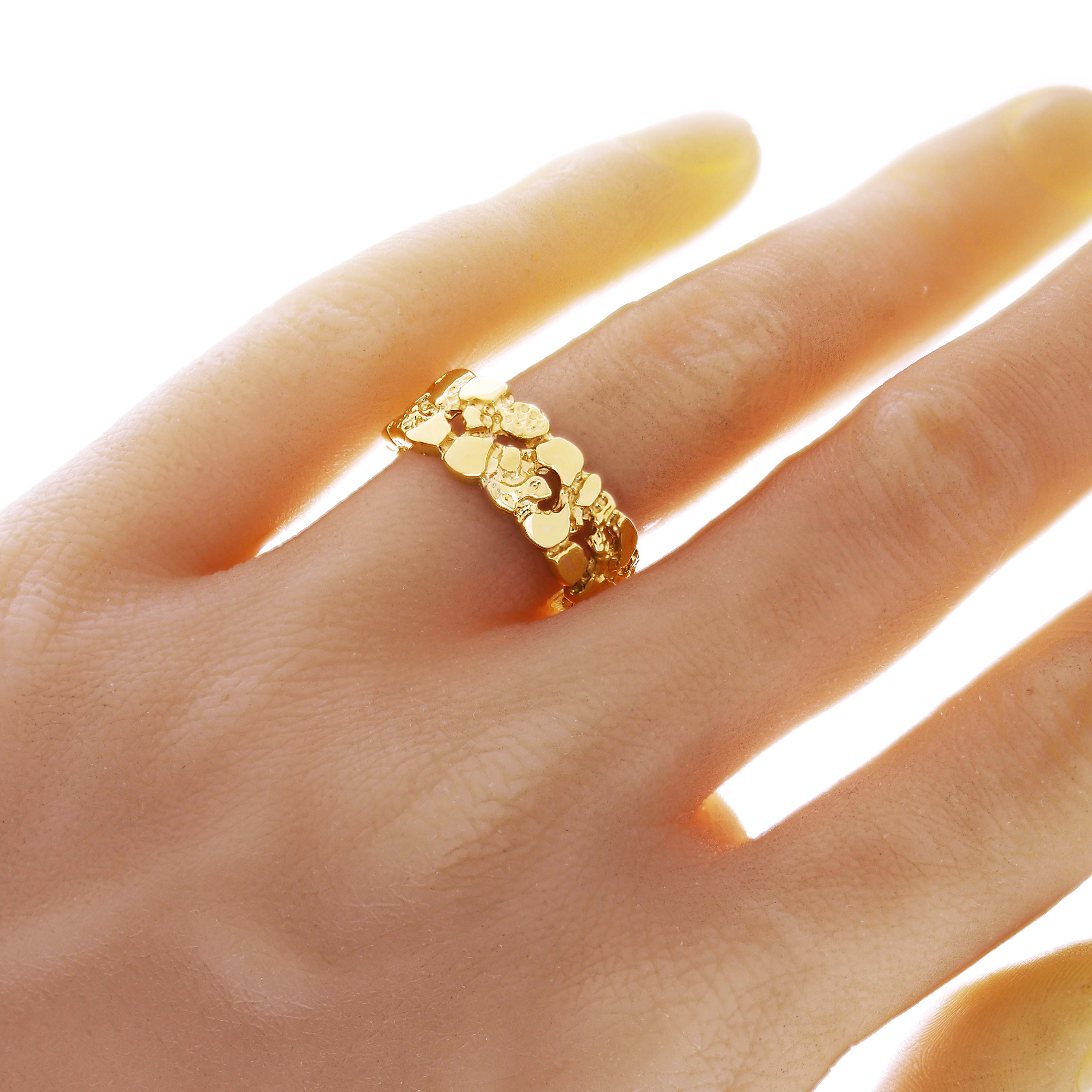 10k Yellow Gold Solid Nugget Ring Band Size 7 - 9mm 4.5 grams - Ring Size 7