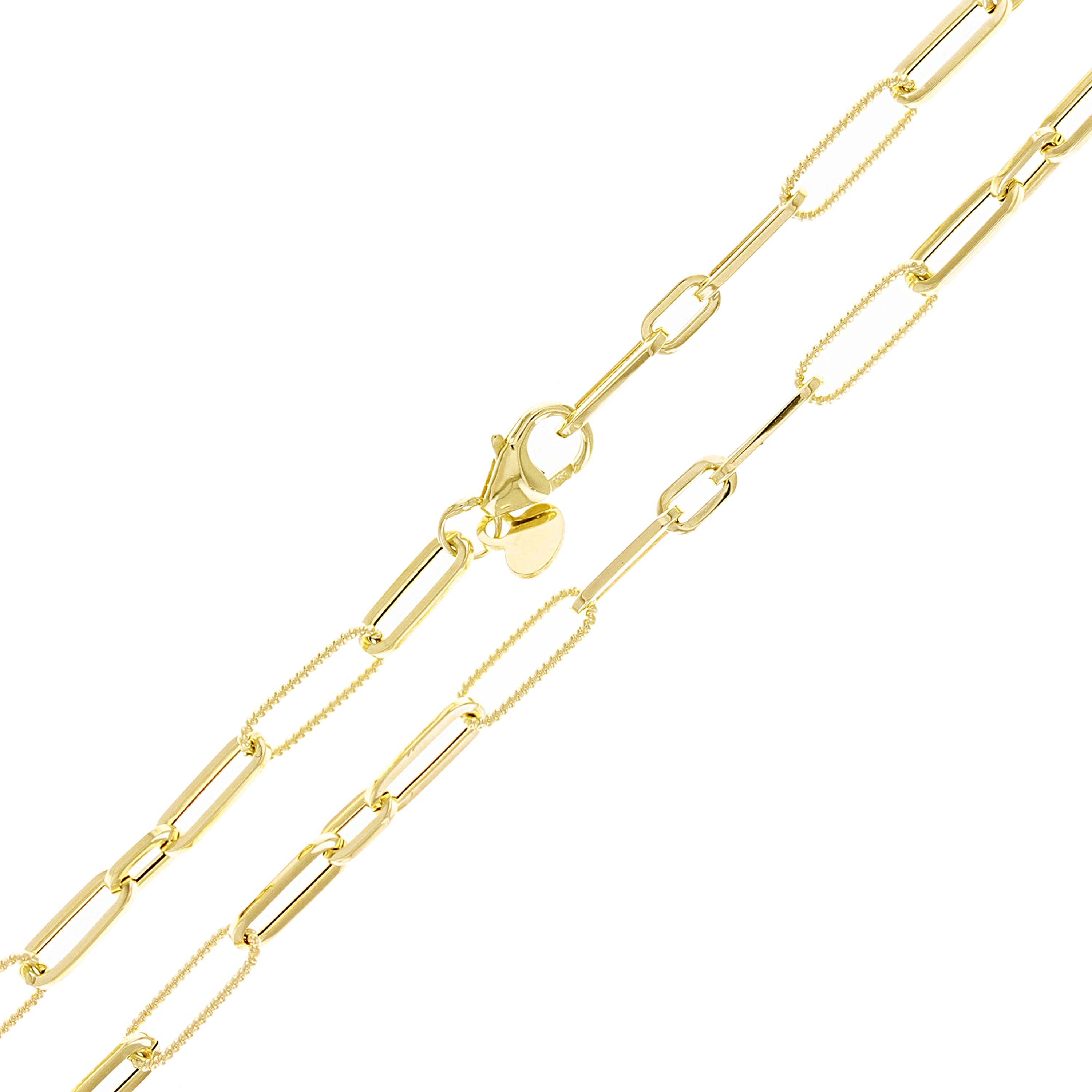 Italian 14k Yellow Gold Plain & Rope Paper Clip Link Necklace 18" 3.7mm 4.9 grams