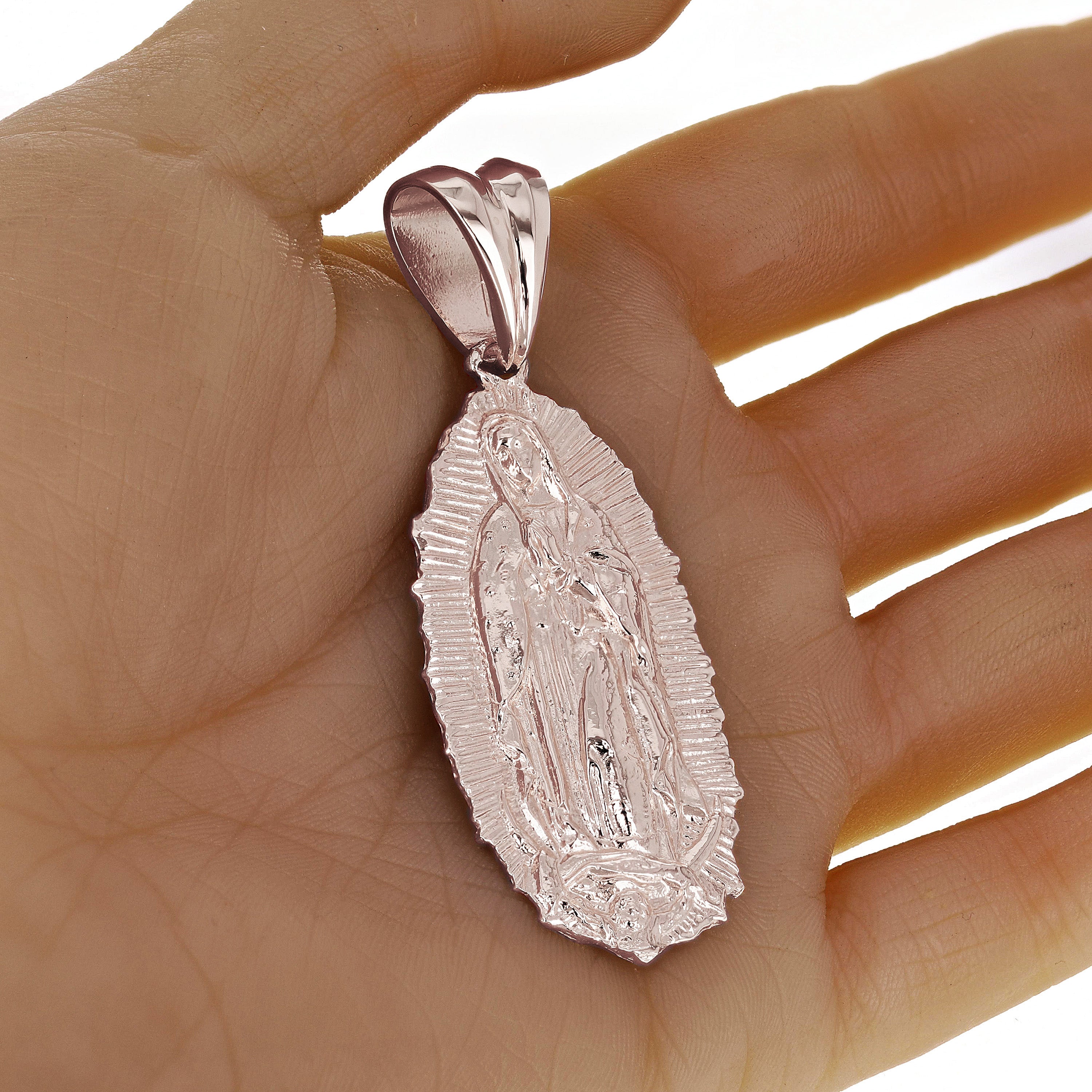 10k White Gold Virgin Mary Lady of Guadalupe Charm Pendant 2.8" 16 grams - White