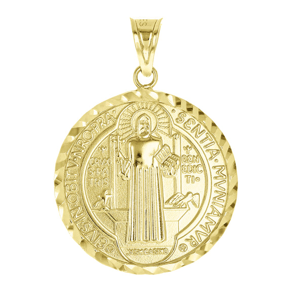 Italian 14k Gold Reversible Saint Benedict Medal Charm Pendant 1.2