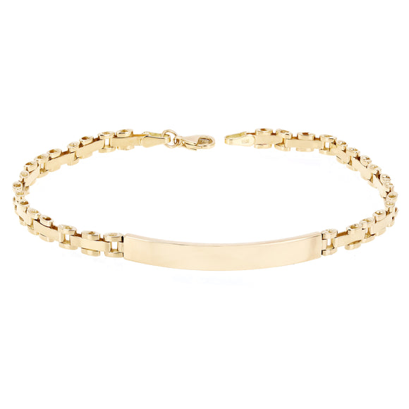 Italian 14k Yellow Gold Engravable Panther Link ID Bracelet 8.5