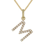 14k Yellow Gold Diamond Initial Letter M Charm Pendant Necklace 18" - Letter M,Yellow