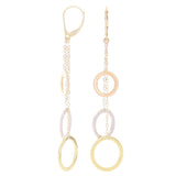 Italian 14k Yellow White & Rose Gold Shiny Circle Chain Linear Dangle Earrings 2.9"