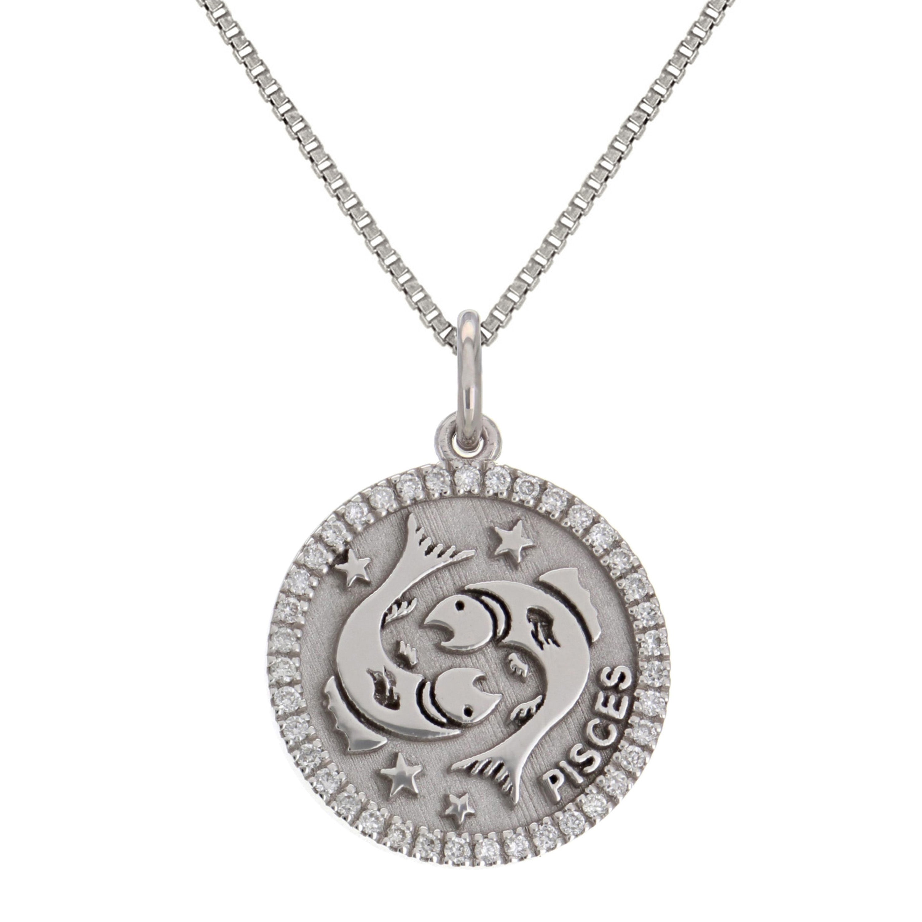 14k Yellow White or Rose Gold Diamond Zodiac Sign Pendant Necklace 18"