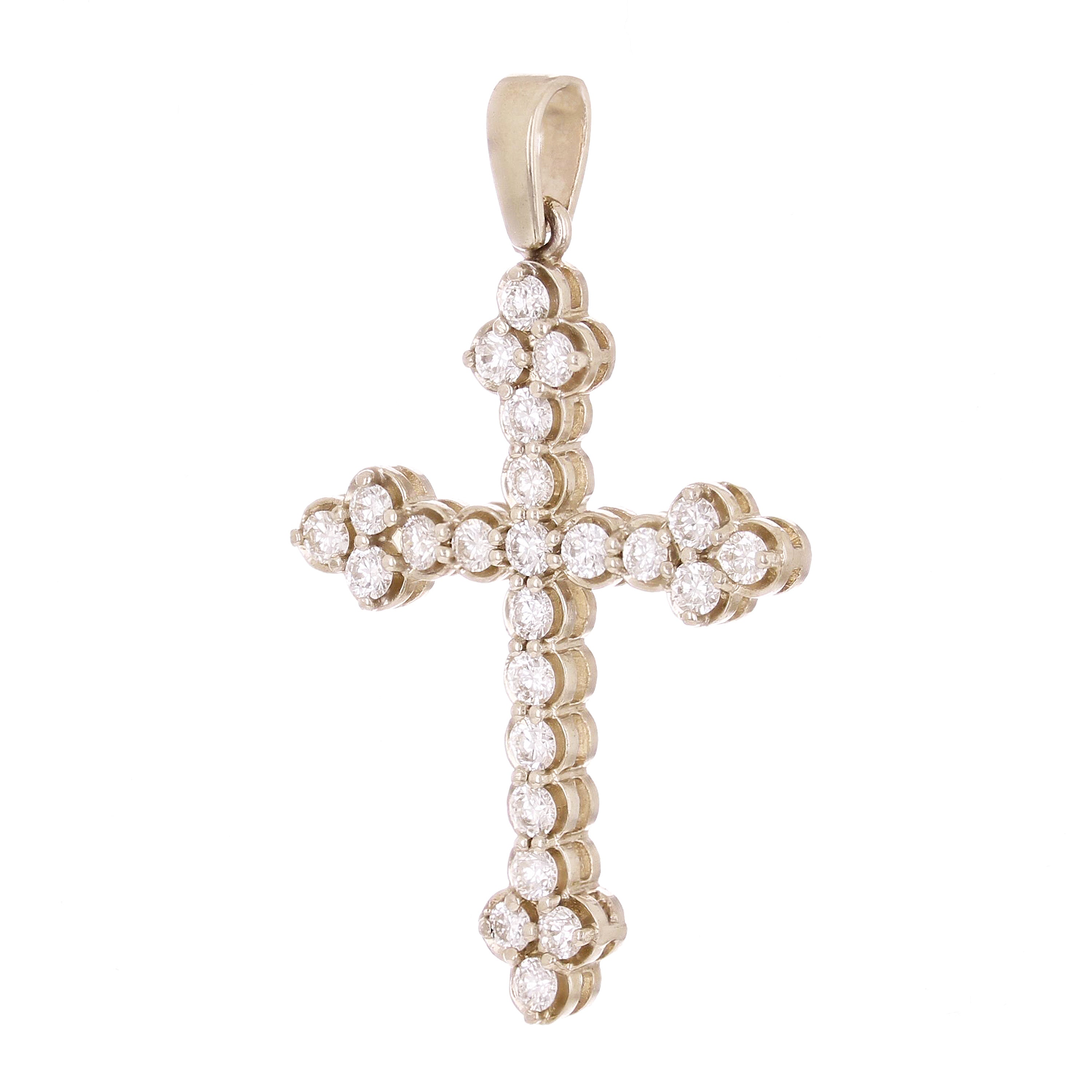 14k White Gold 0.98ctw Diamond Cross Pendant 1.5" 2.6 grams