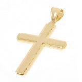 14k Yellow Gold Solid Diamond Cut Satin Cross Pendant 1.9" 3.7 grams
