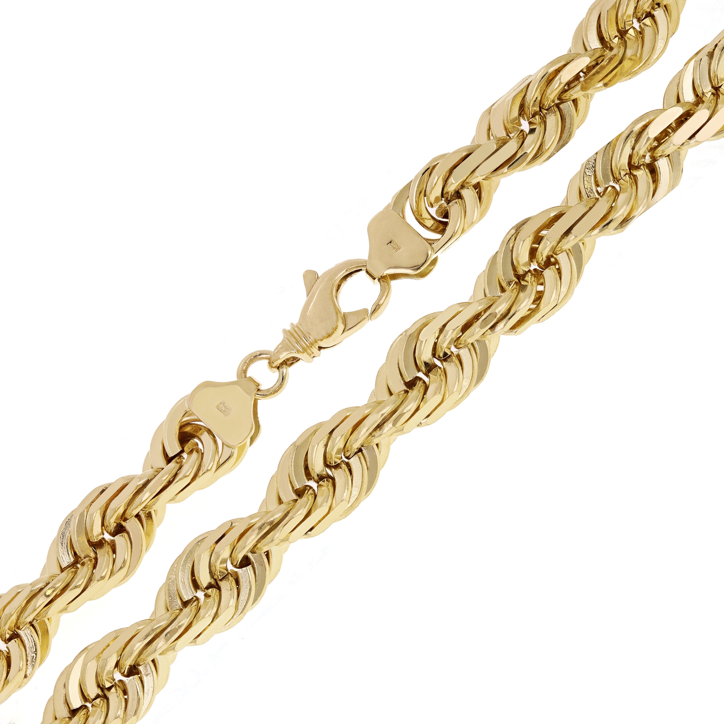 14k Yellow Gold Solid Heavy Diamond Cut Rope Chain Necklace 24" - 30" 12mm