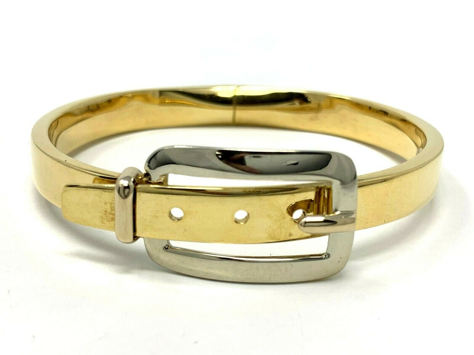 Italian 18k Two Tone Gold Fancy Belt Bangle Bracelet Size 7, 28.7 grams