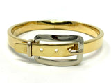 Italian 18k Two Tone Gold Fancy Belt Bangle Bracelet Size 7, 28.7 grams